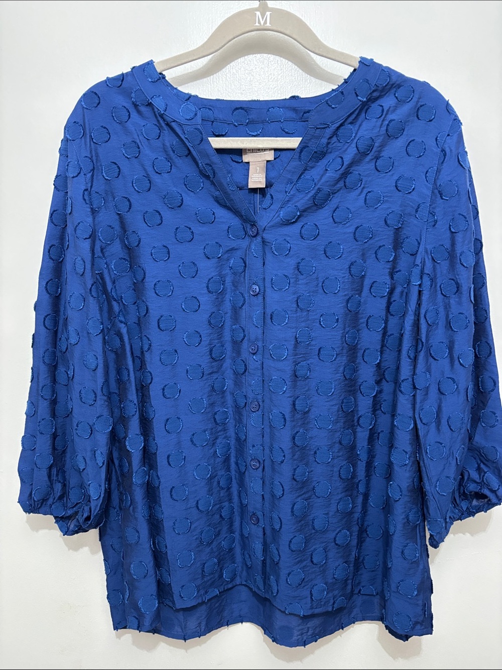 CHICO’s NWT Textured Dot Button-Front Blouse - Blue